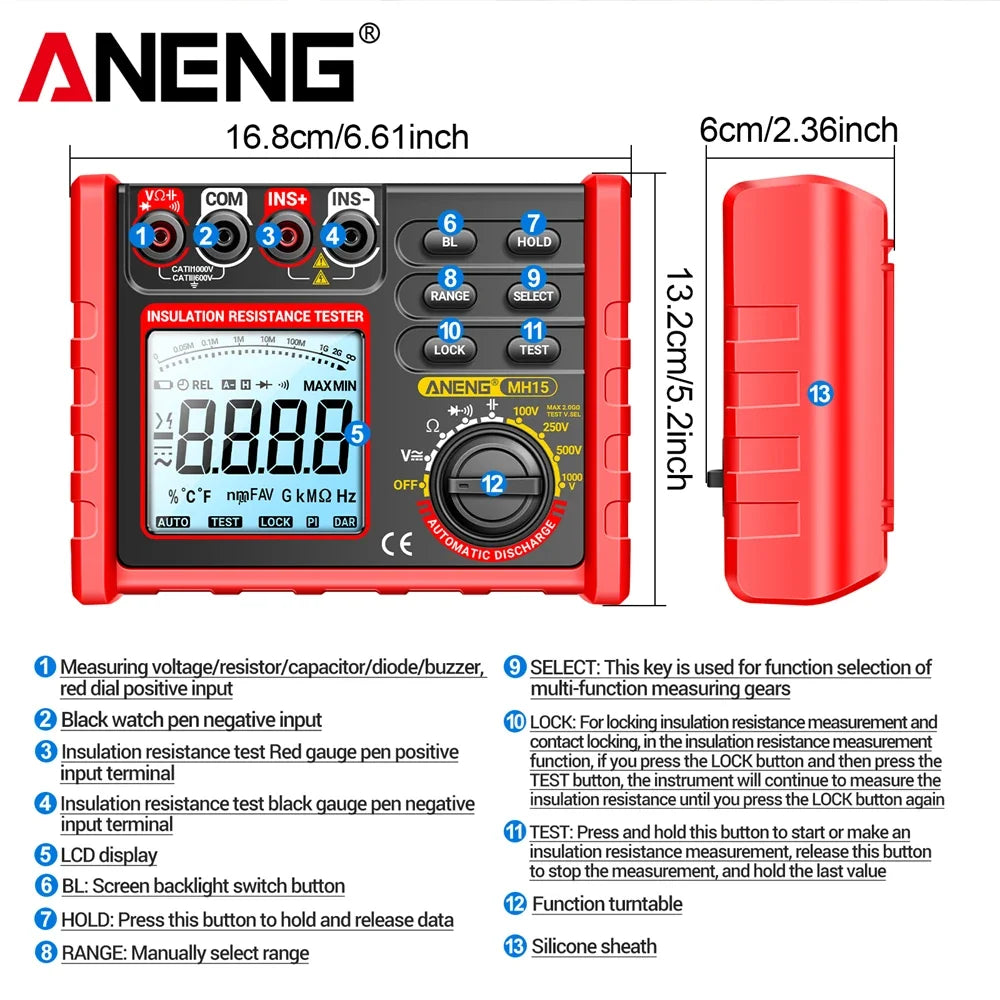 Medidor de Isolamento (Megger) ANENG MH15