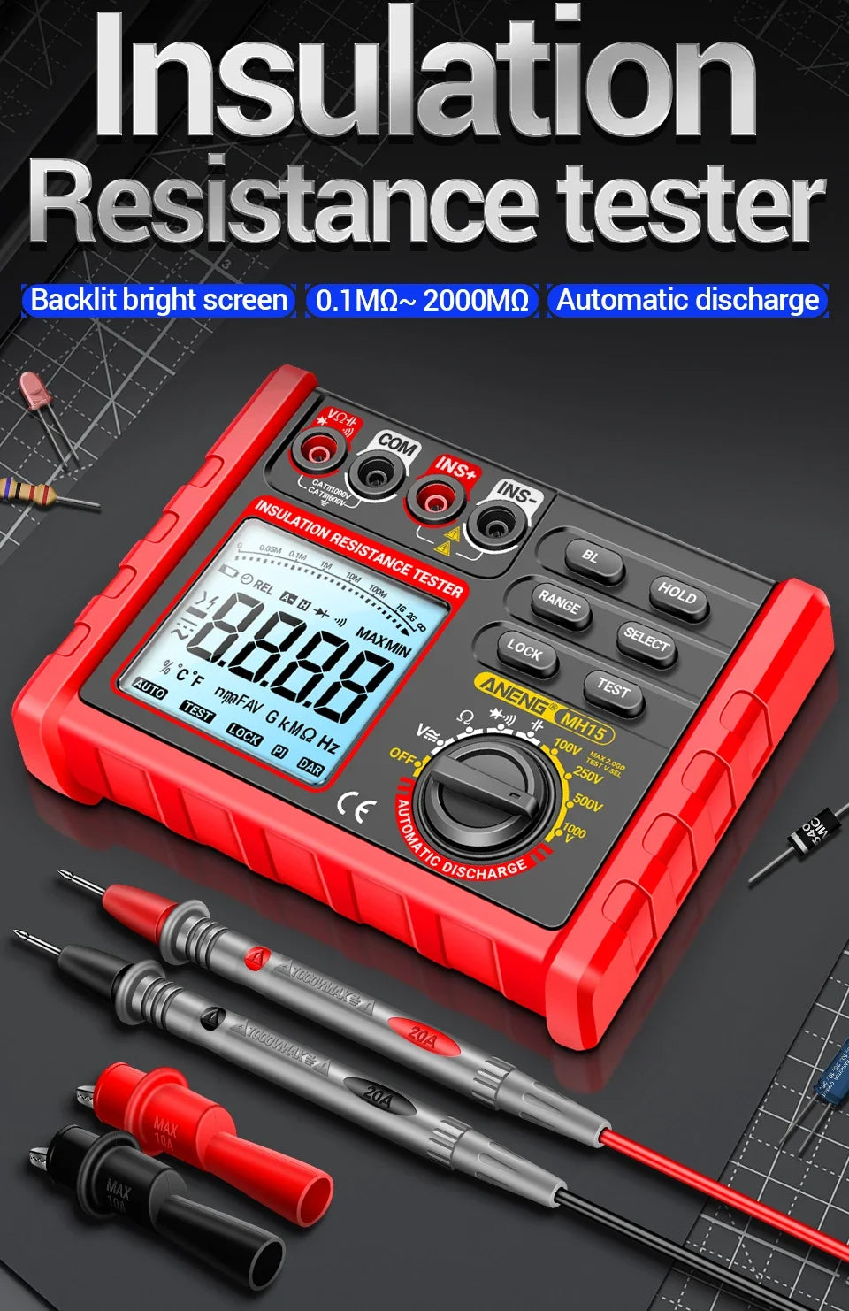 Medidor de Isolamento (Megger) ANENG MH15
