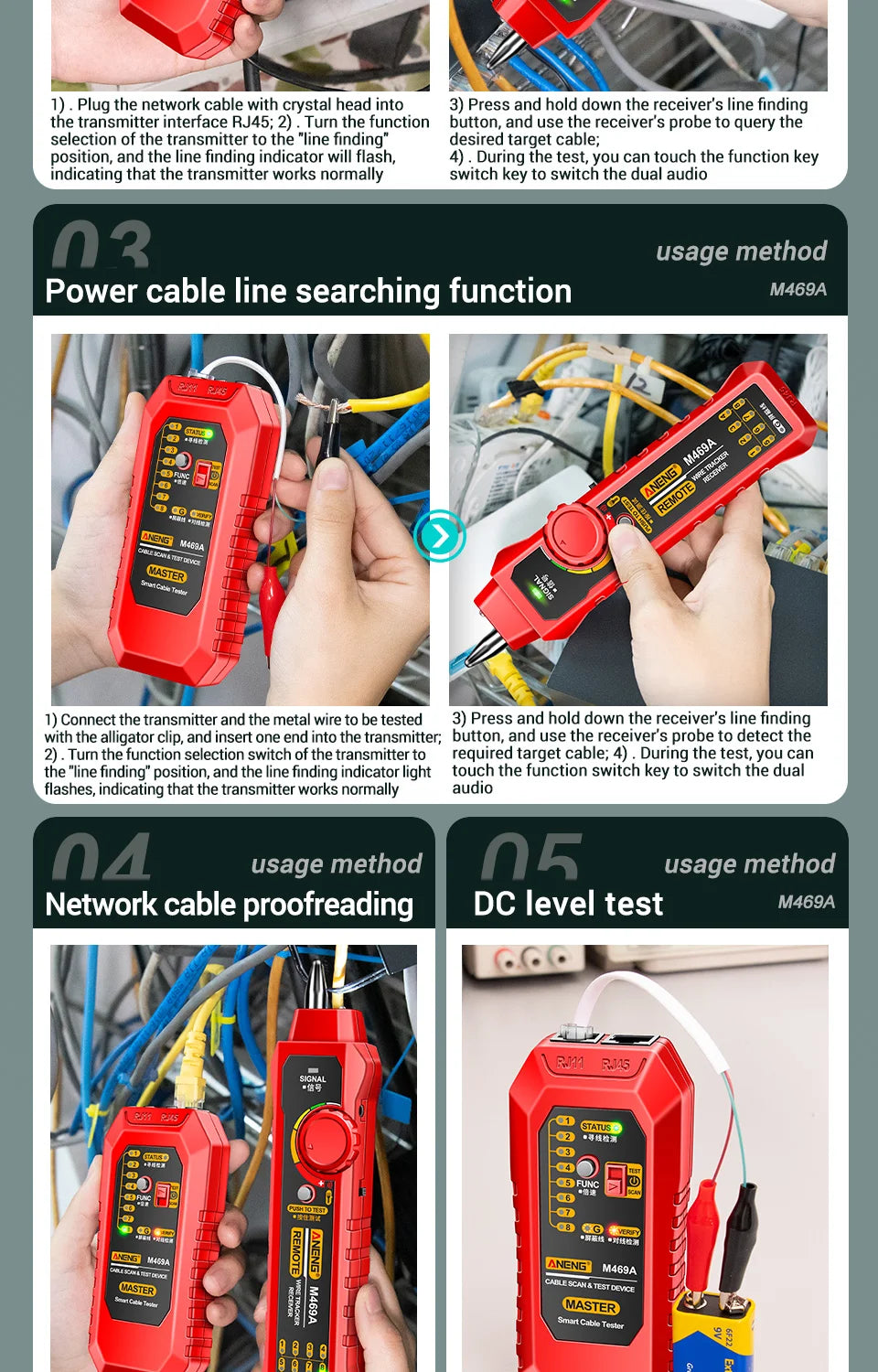 Testador e Rastreador de cabo RJ11 RJ45 ANENG